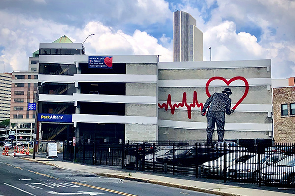 Mural on Green-Hudson parking garage in Downtown Albany New York